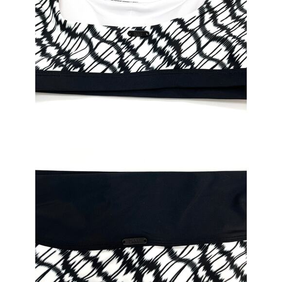 DKNY 2 PC Set Black & White High Waist Swim Bikini Top & Bottom Large / XL NWT - Picture 6 of 9